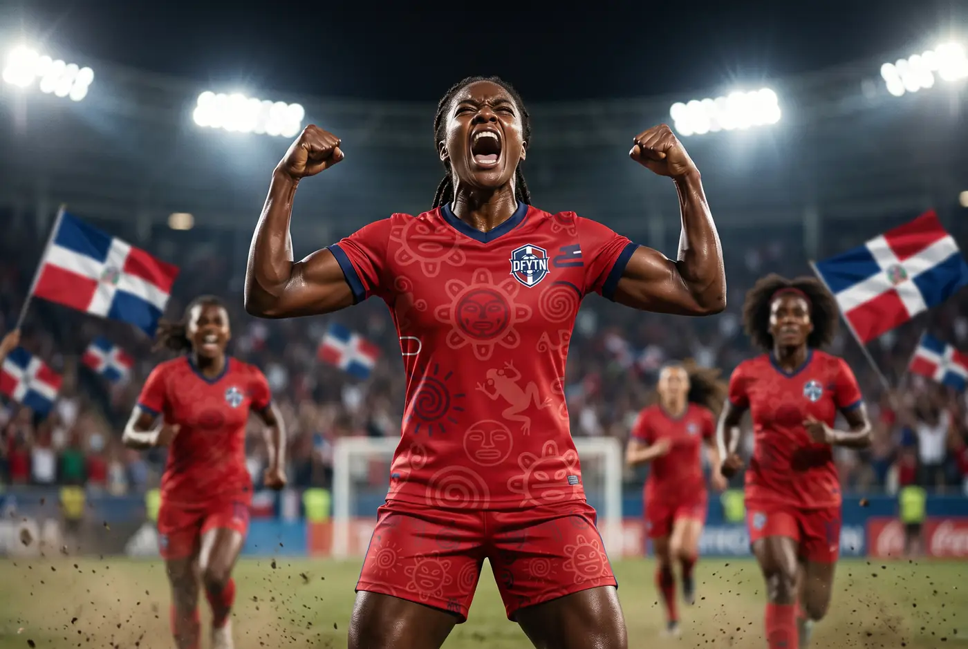 DYFN players celebrating with Dominican flags