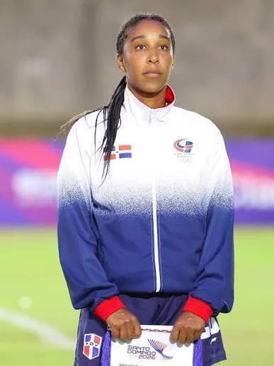 Brianne Reed in Dominican Republic national-team warmup gear.