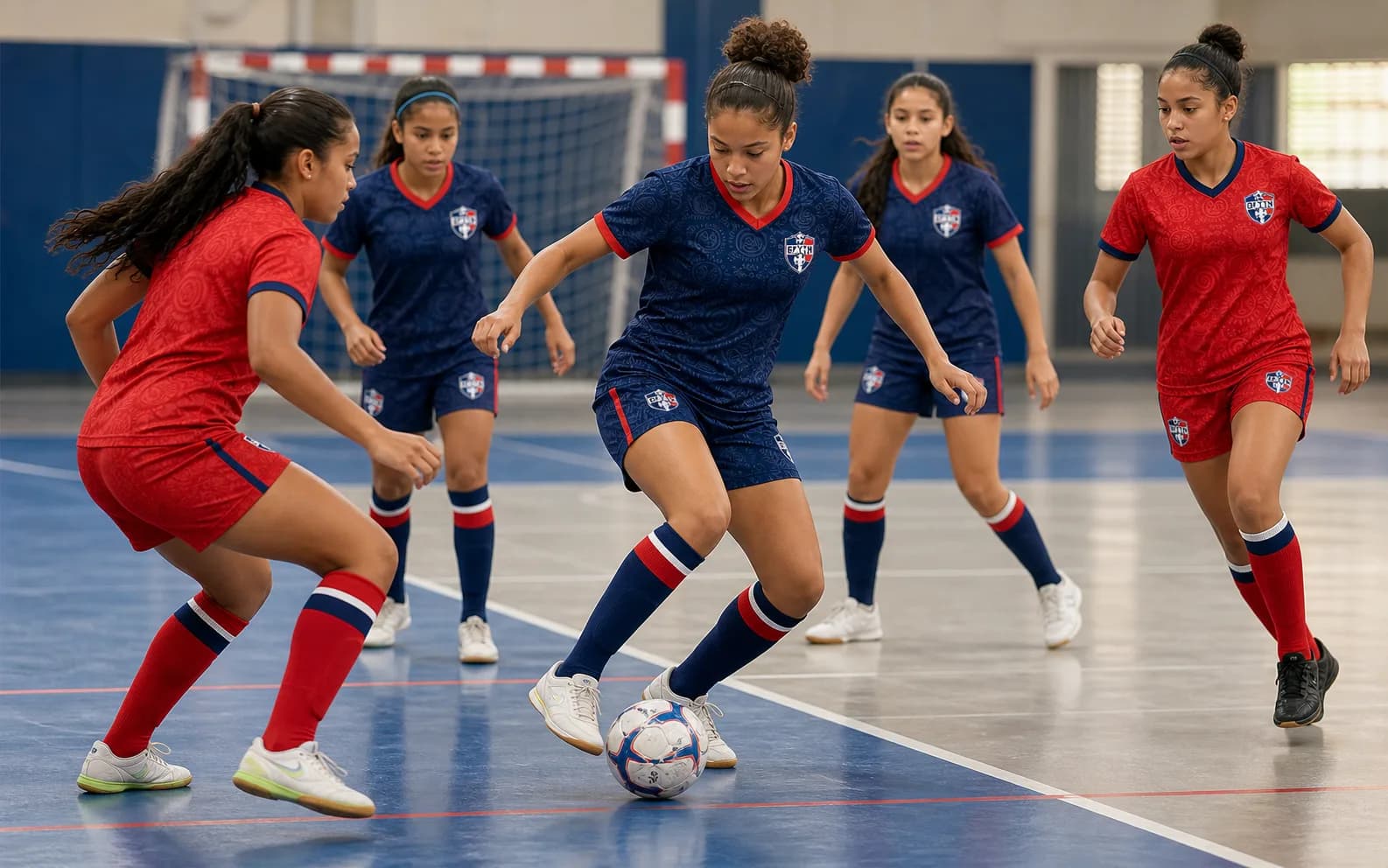 DYFN youth players training on an indoor futsal court