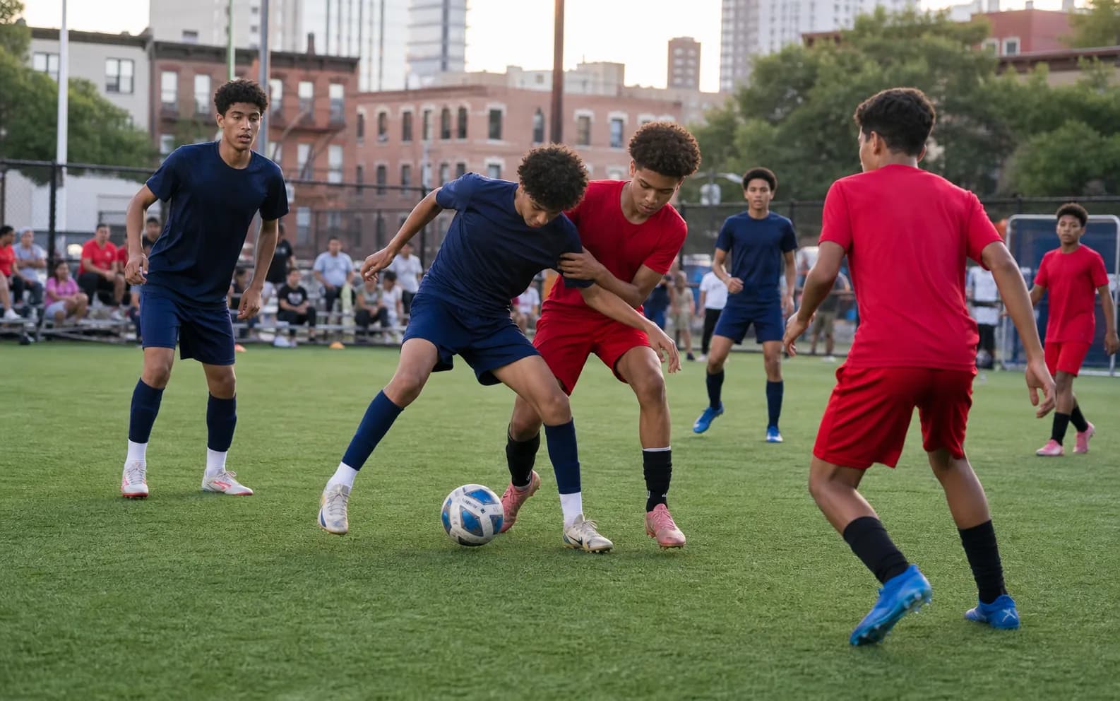 DYFN youth players competing in a small-sided scrimmage